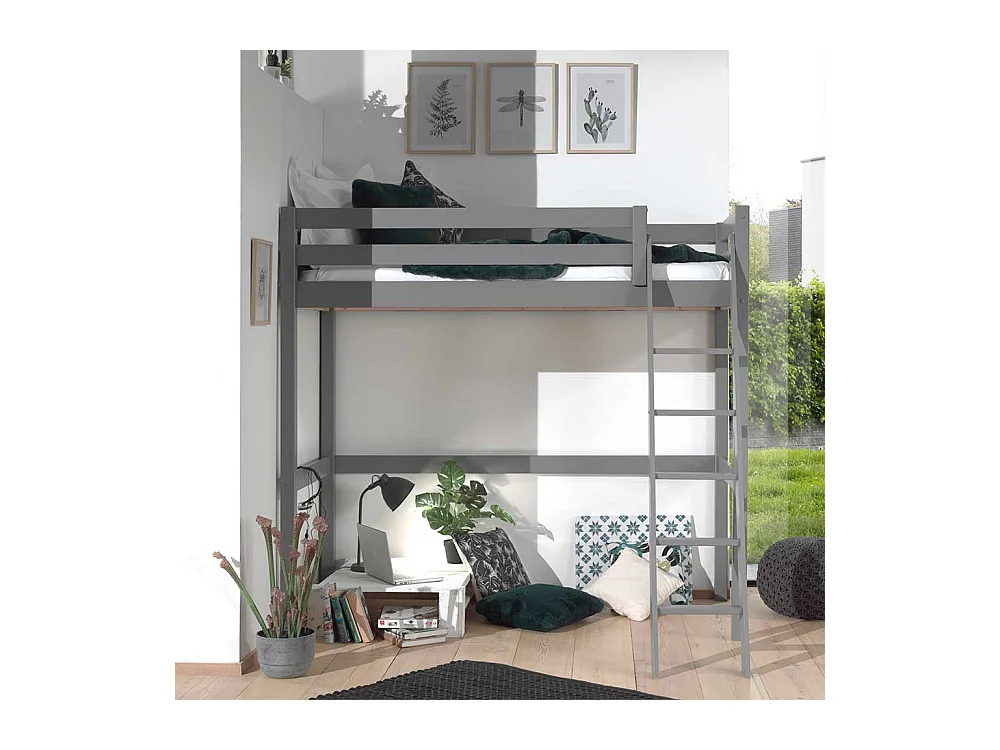 Kinderzimmer Hochbett in Grau Kiefer Massivholz