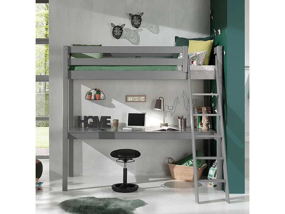 Kinderhochbett in Grau Schreibtisch