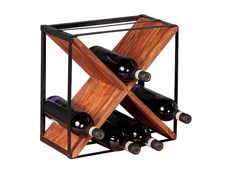 Design Weinregal aus Sheesham Massivholz Metall