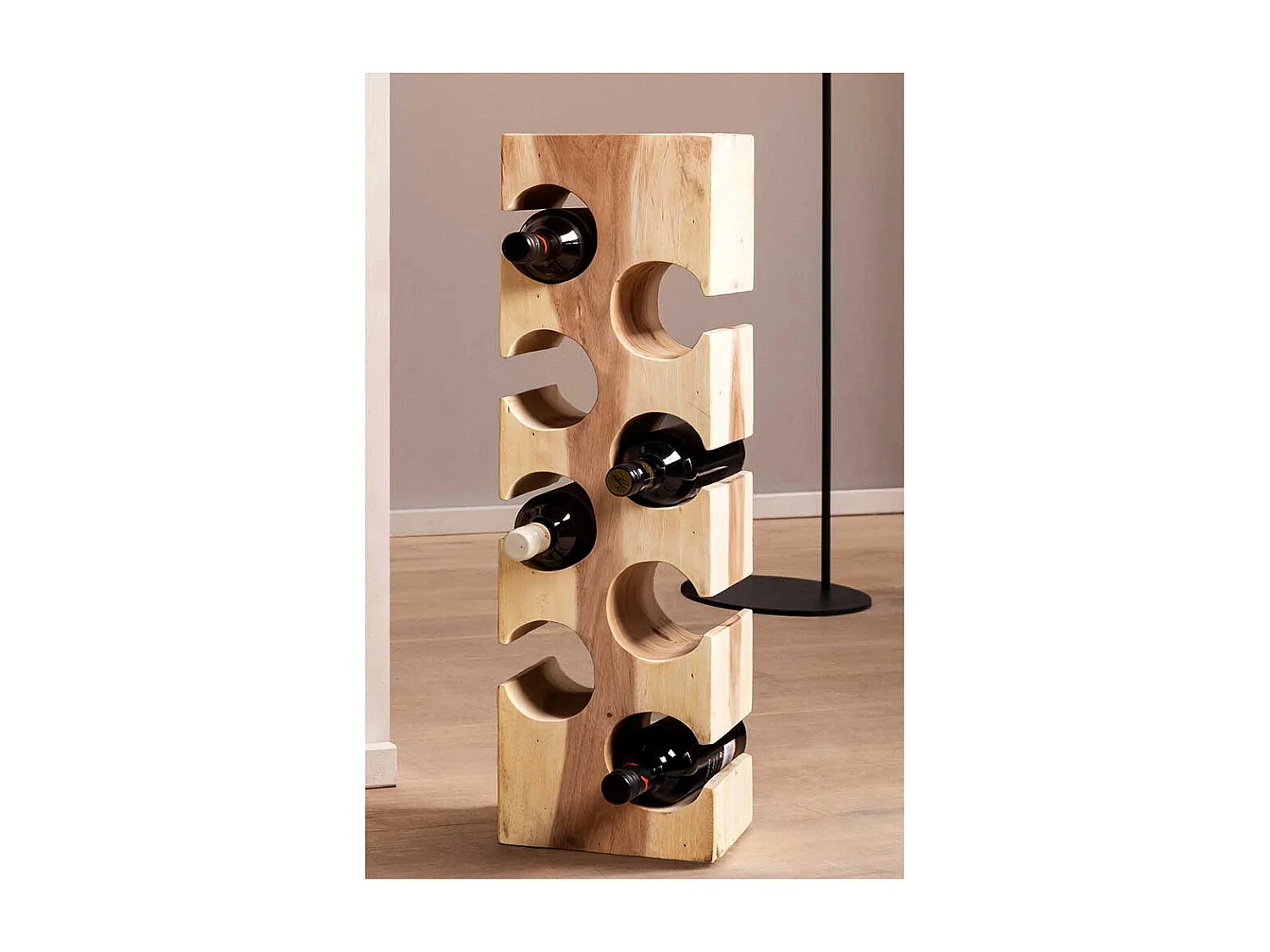 Weinregal Standregal aus Massivholz in Mangoholz Naturfarben