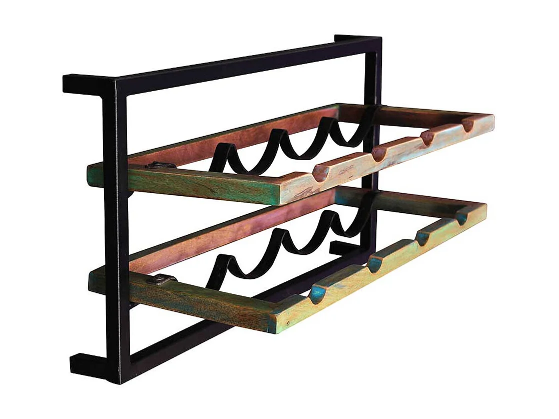 Weinflaschenhalter aus Recyclingholz und Metall Wandmontage