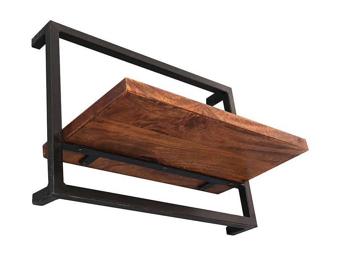 Wandregal Set aus Mangobaum Massivholz und Metall Loft Design (siebenteilig)