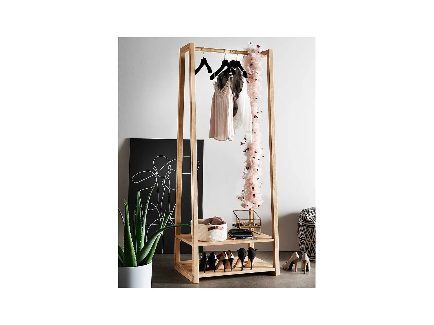 Garderobenständer aus Eiche Massivholz Ablage für Schuhe