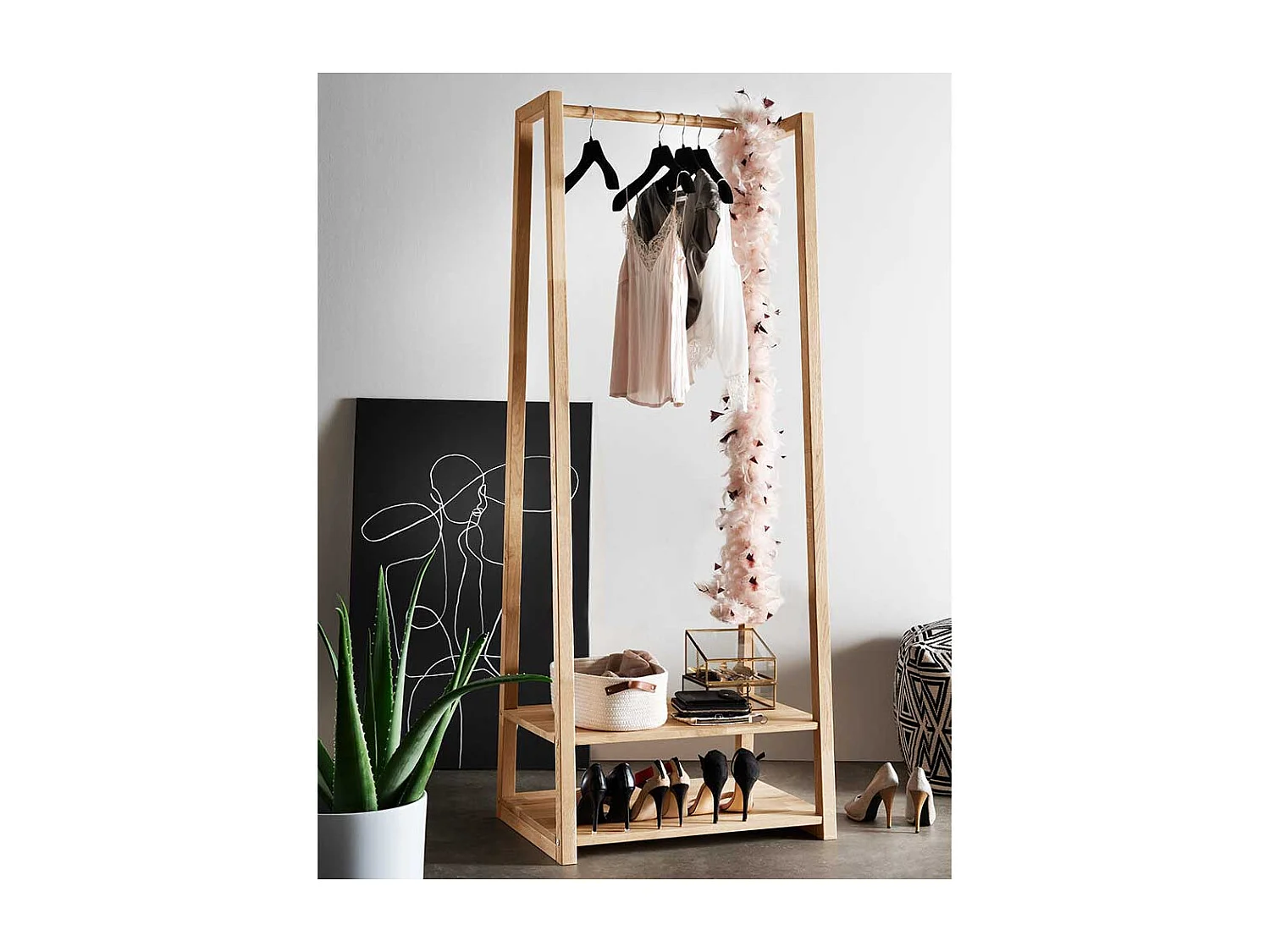 Garderobenständer aus Eiche Massivholz Ablage für Schuhe