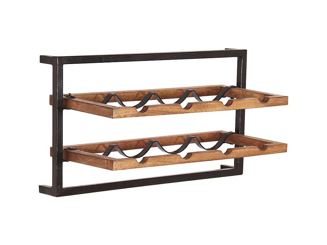 Weinregal Set aus Mangobaum Massivholz und Metall hängend (fünfteilig)