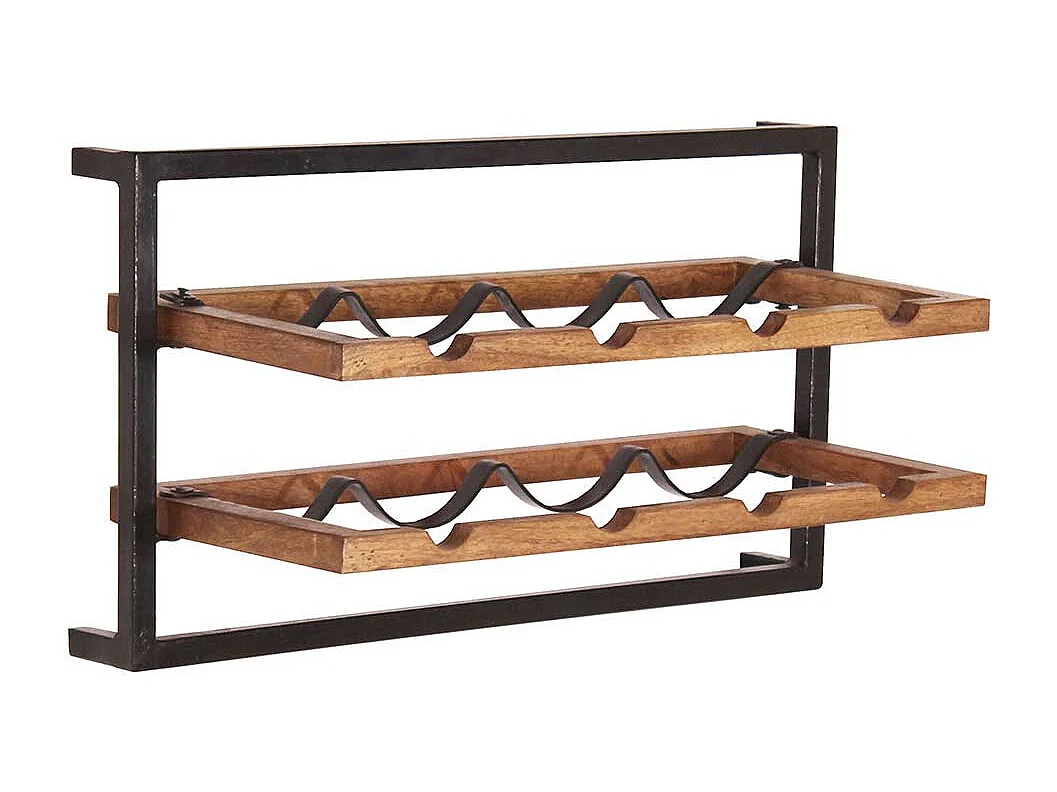 Weinregal Set aus Mangobaum Massivholz und Metall hängend (fünfteilig)