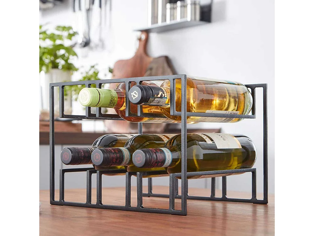 Weinflaschenständer schwarz in modernem Design Metall 29x21x25 cm