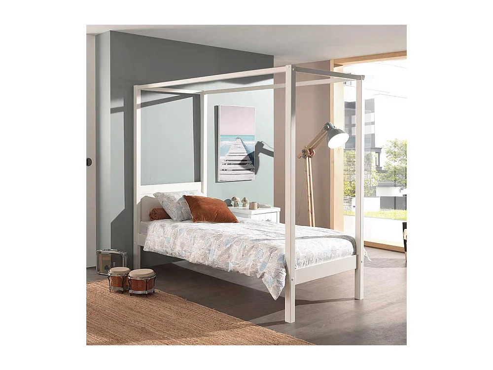 Weißes Himmelbettgestell aus Kiefer Massivholz modern