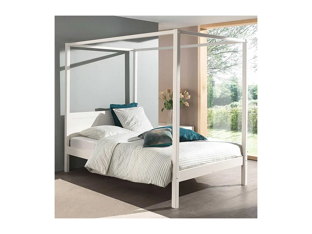 Weißes Himmelbettgestell aus Kiefer Massivholz modern