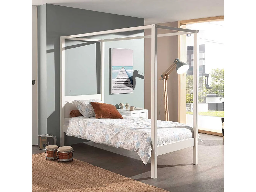 Weißes Himmelbettgestell aus Kiefer Massivholz modern