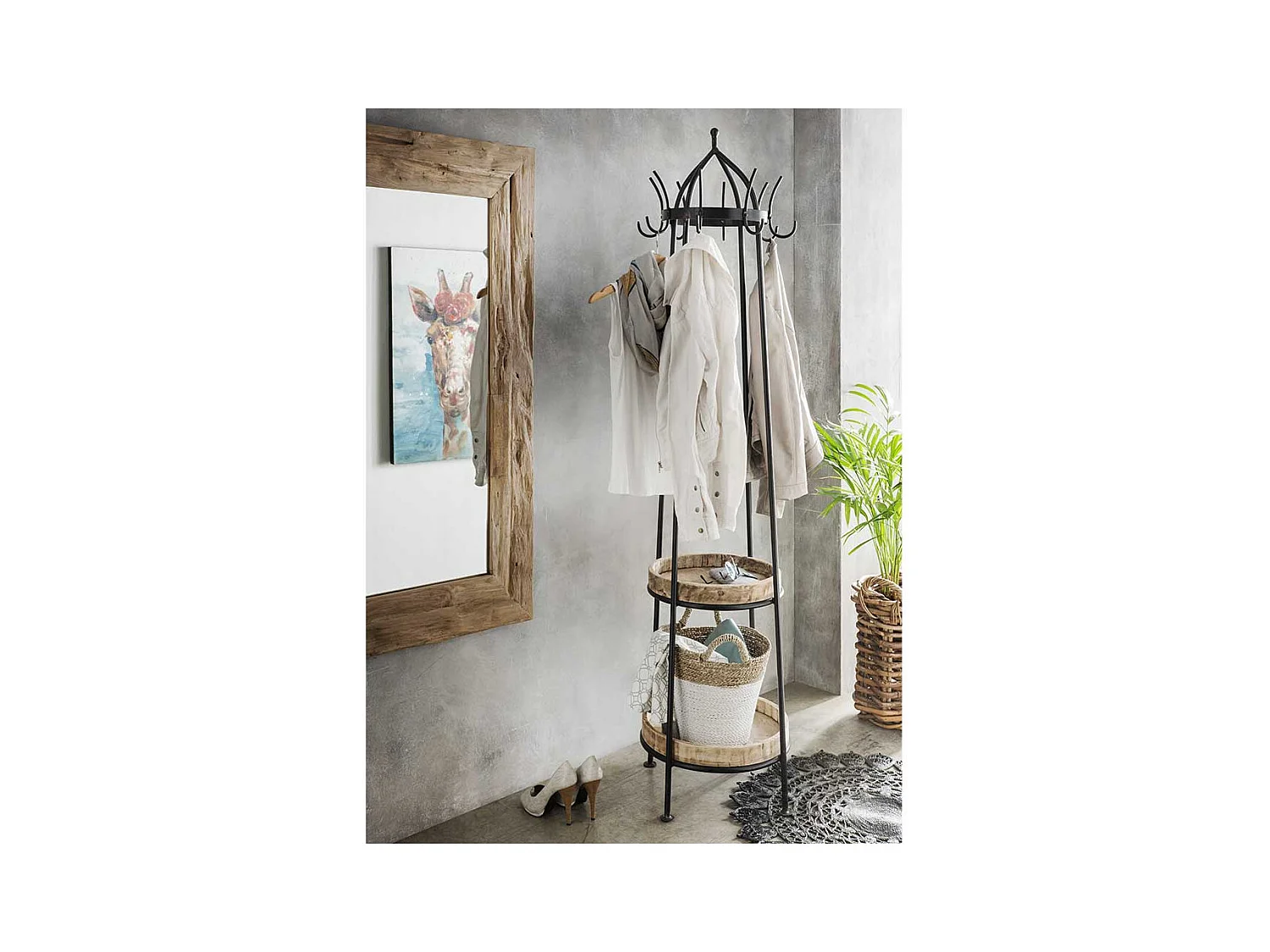 Garderobenstaender aus Metall Mangobaum Massivholz