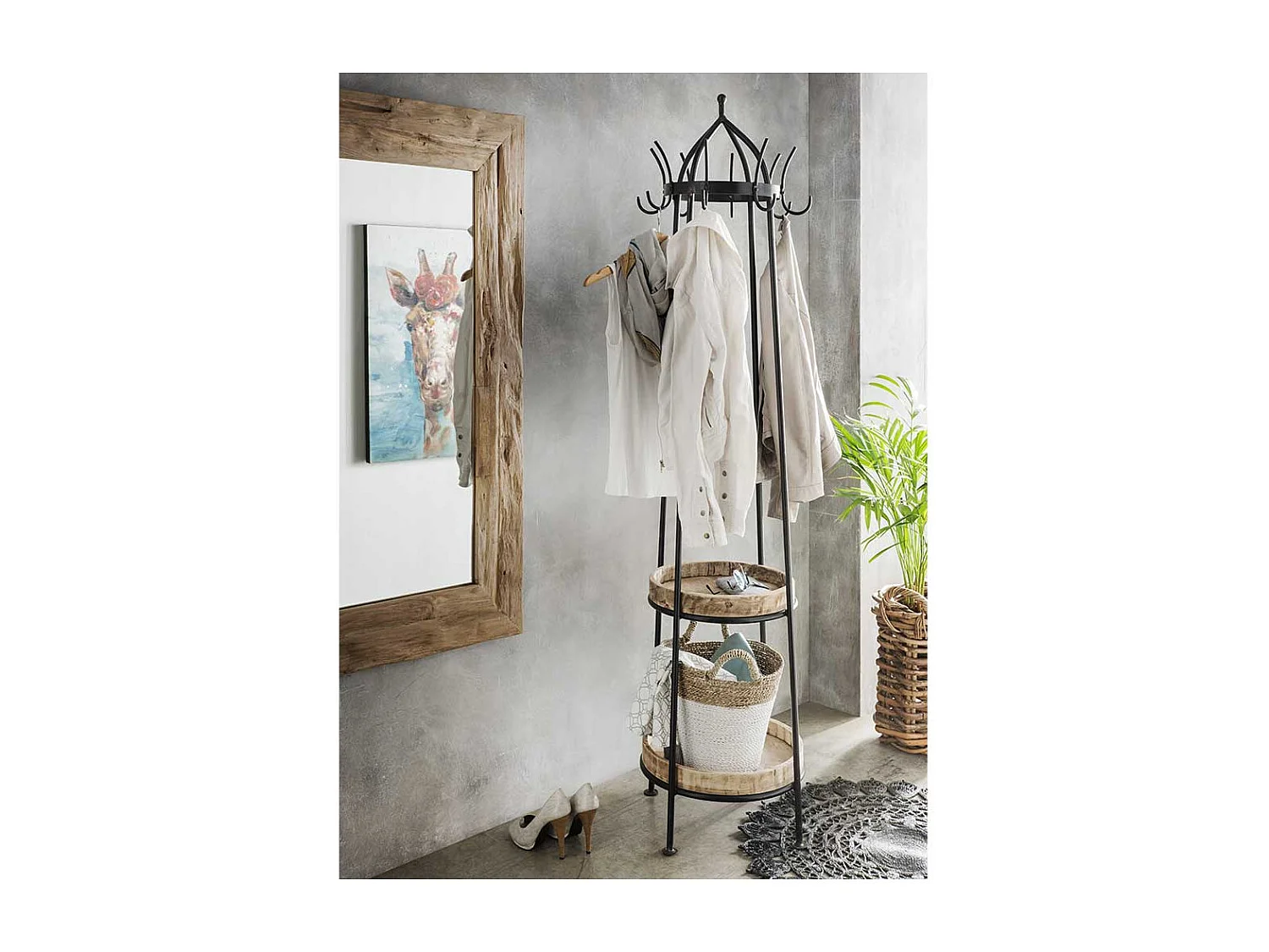 Garderobenstaender aus Metall Mangobaum Massivholz