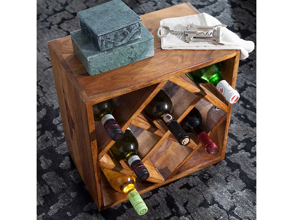 Weinflaschenhalter aus Sheesham Massivholz 40 cm breit