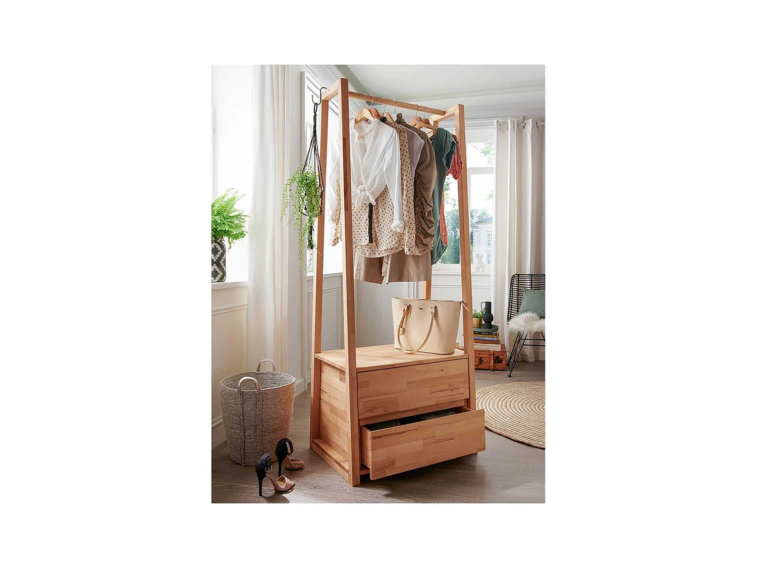 Garderobe freistehend aus Kernbuche Massivholz zwei Schubladen