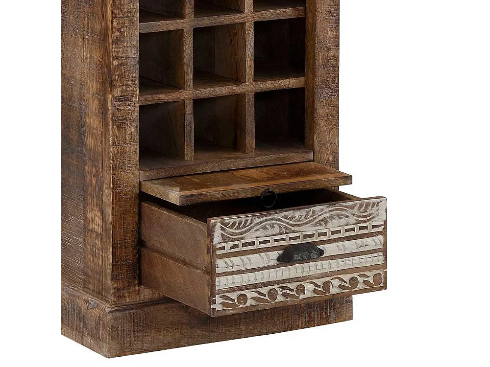 Wein Regal Holz massiv im Vintage Look einer Schublade