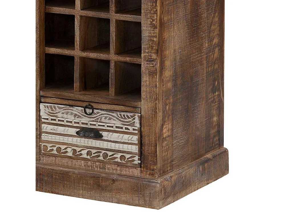 Wein Regal Holz massiv im Vintage Look einer Schublade