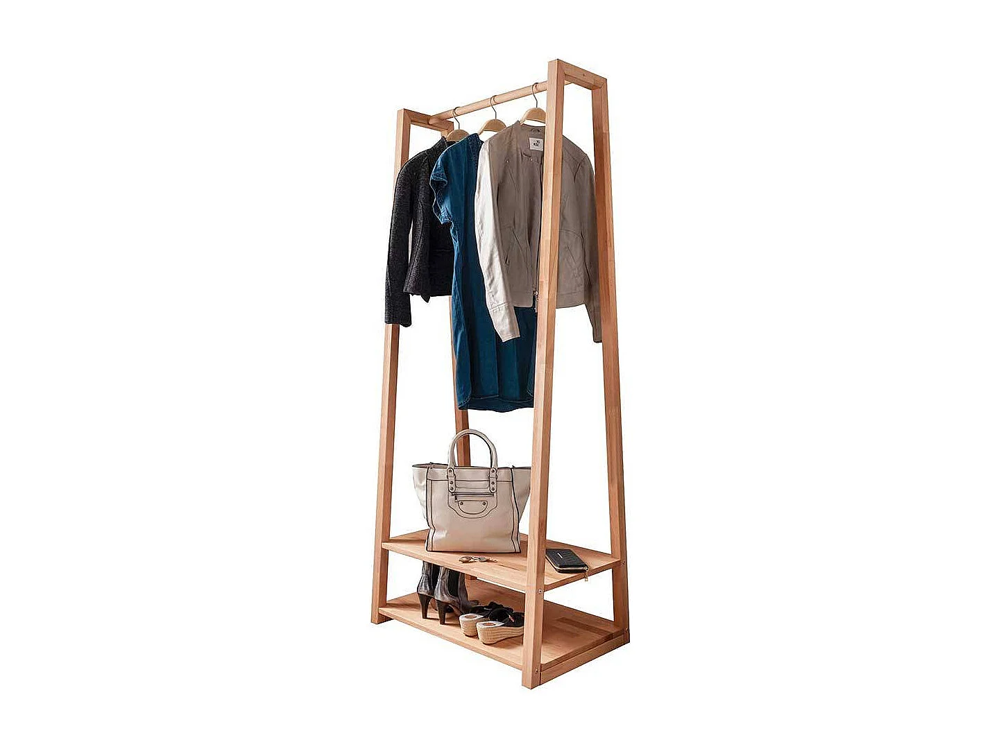 Garderobenstaender aus Kernbuche Massivholz Ablage für Schuhe