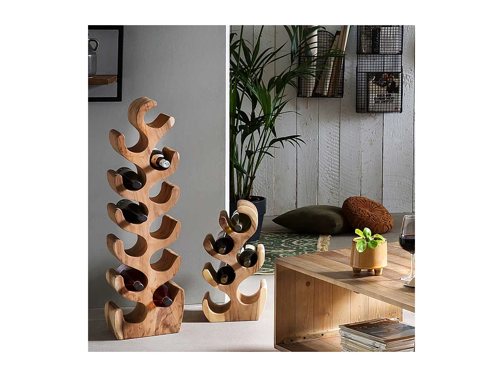Design Flaschenregal aus Suar Massivholz geschwungener Form