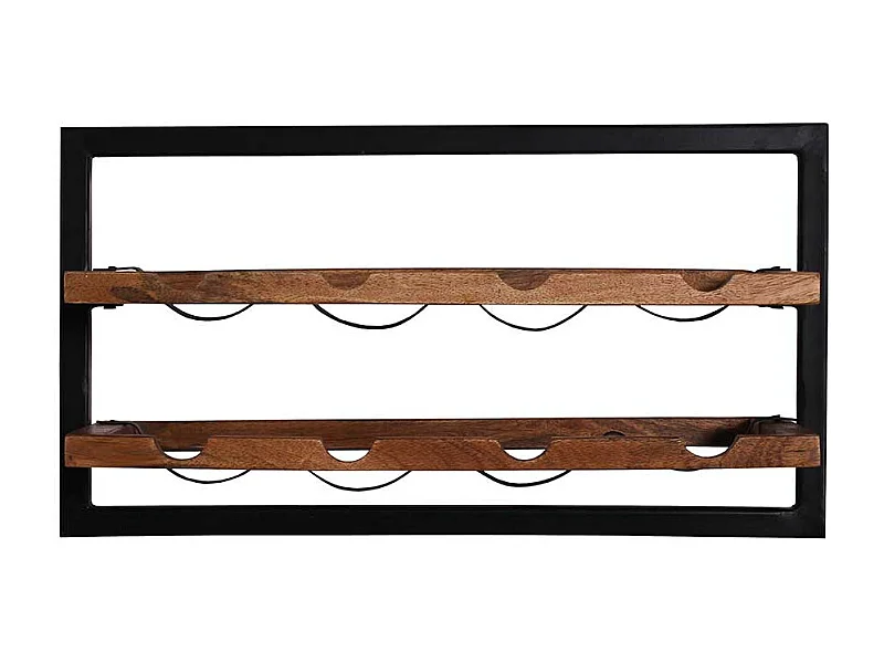 Weinflaschenhalter aus Mangobaum Massivholz und Metall 65 cm breit