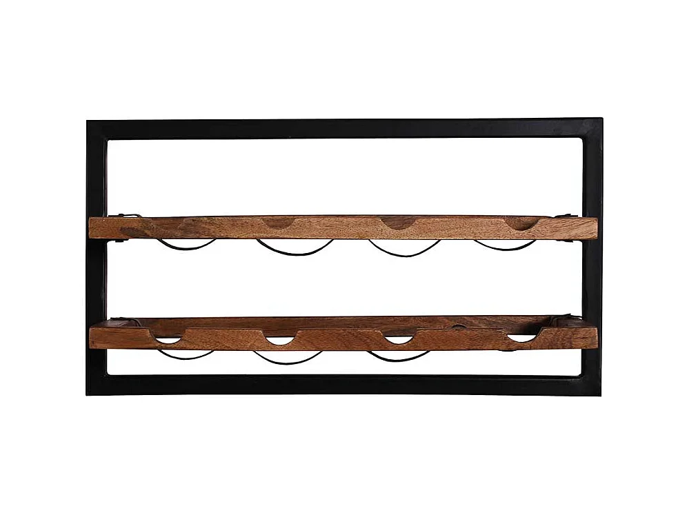 Weinflaschenhalter aus Mangobaum Massivholz und Metall 65 cm breit