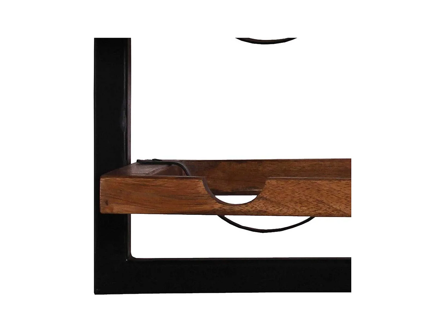 Weinflaschenhalter aus Mangobaum Massivholz und Metall 65 cm breit