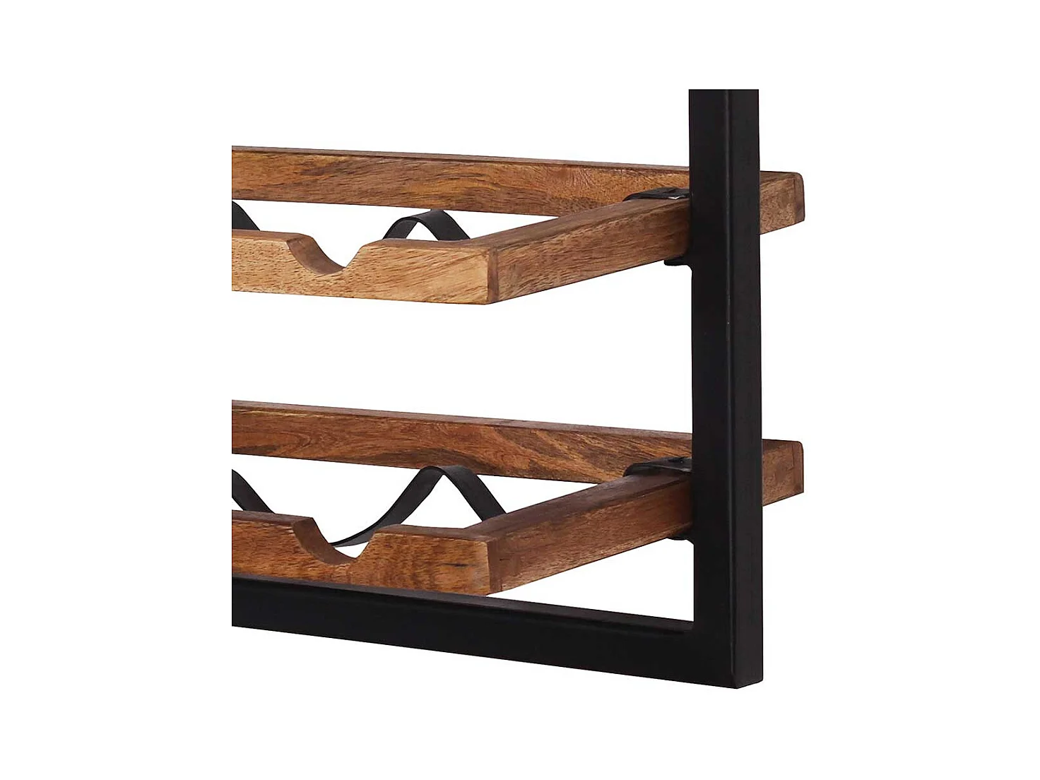 Weinflaschenhalter aus Mangobaum Massivholz und Metall 65 cm breit