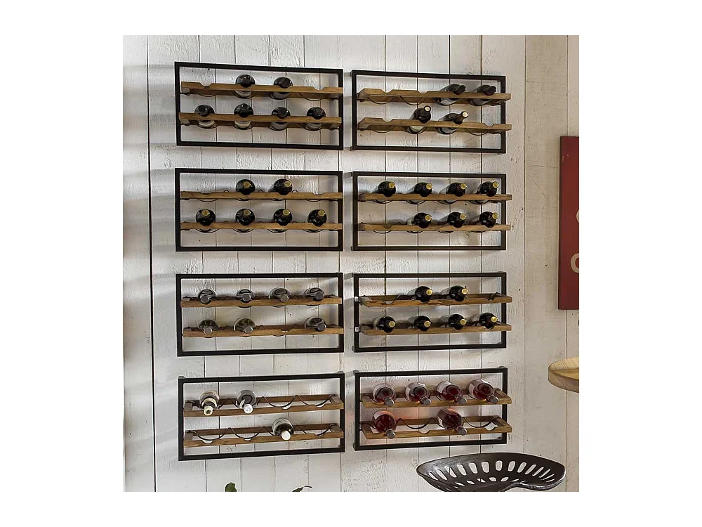 Weinflaschenhalter aus Mangobaum Massivholz und Metall 65 cm breit