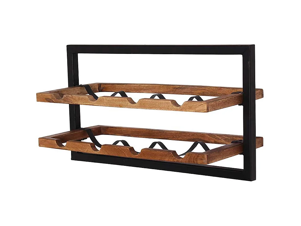 Weinflaschenhalter aus Mangobaum Massivholz und Metall 65 cm breit