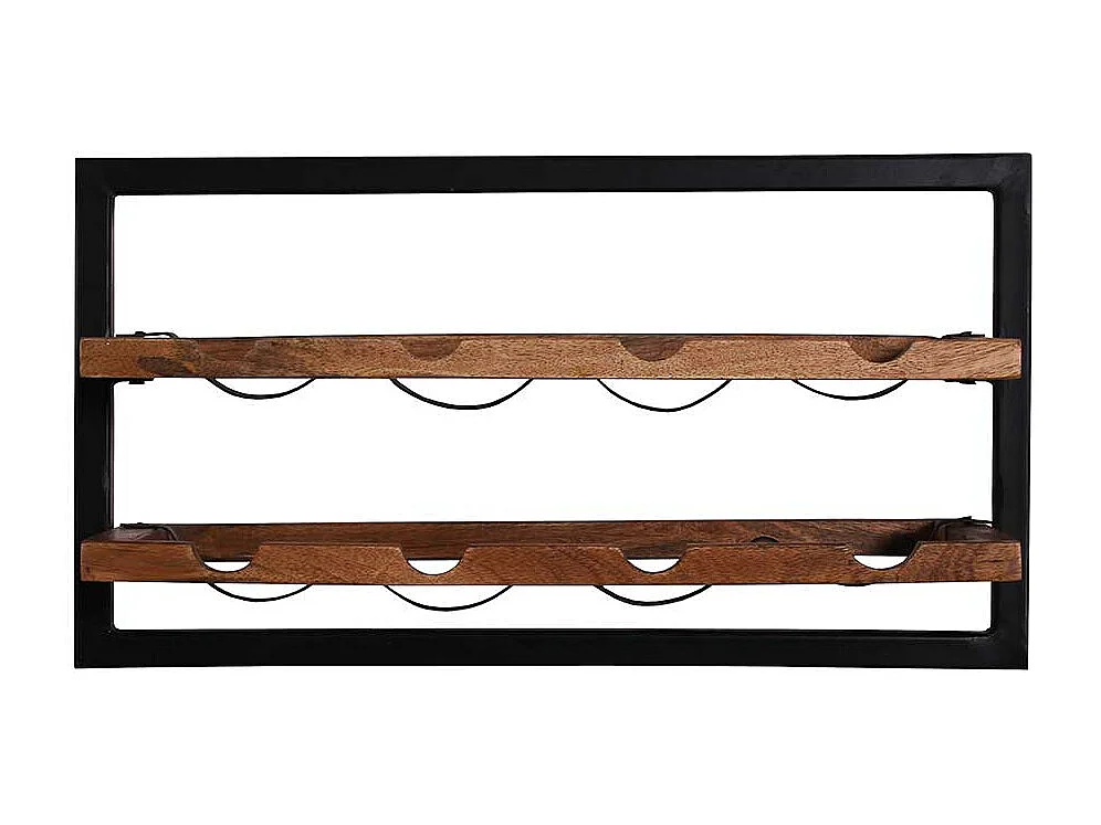 Weinflaschenhalter aus Mangobaum Massivholz und Metall 65 cm breit