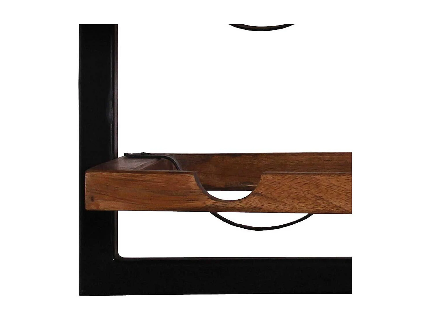 Weinflaschenhalter aus Mangobaum Massivholz und Metall 65 cm breit