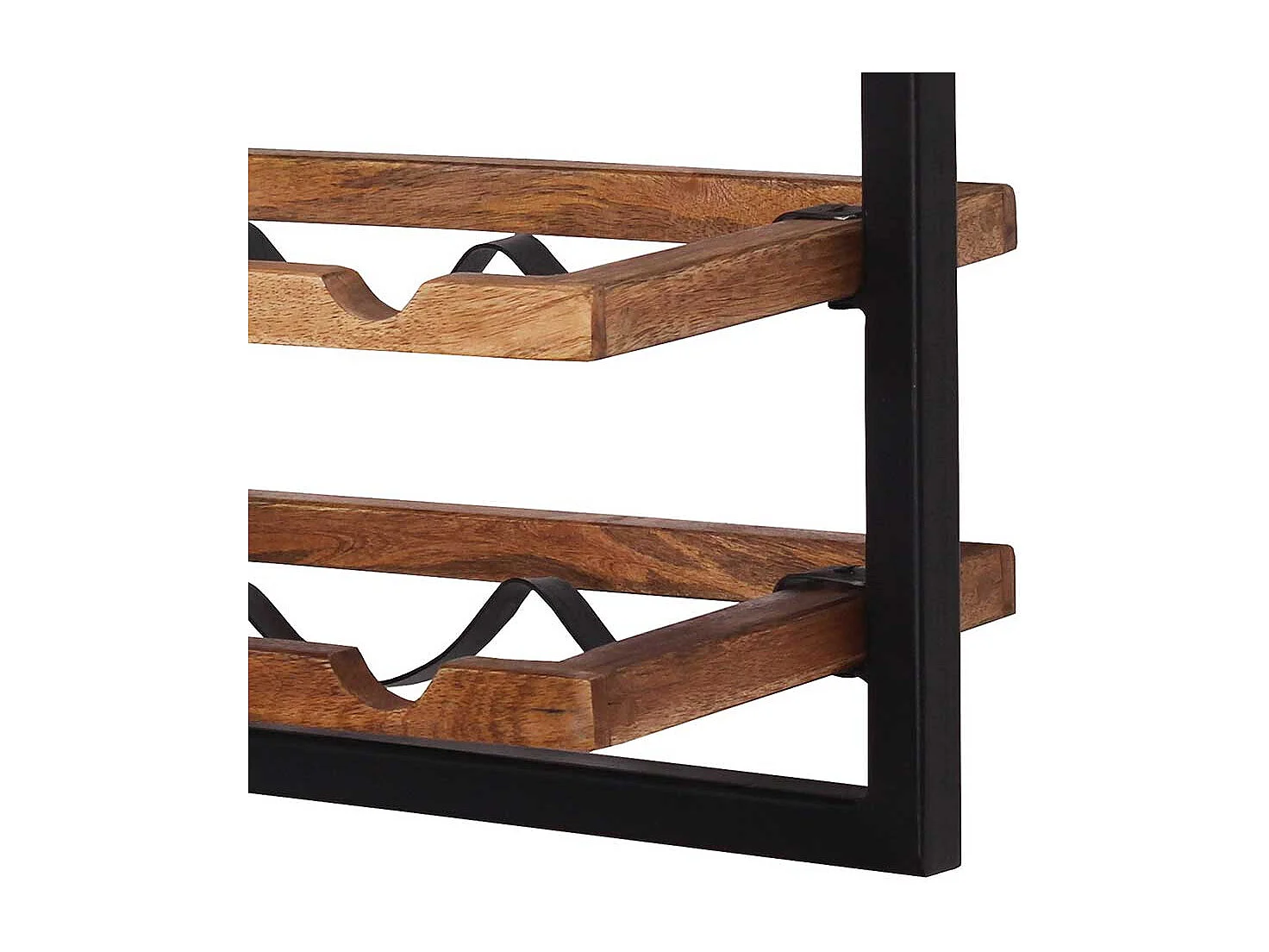 Weinflaschenhalter aus Mangobaum Massivholz und Metall 65 cm breit