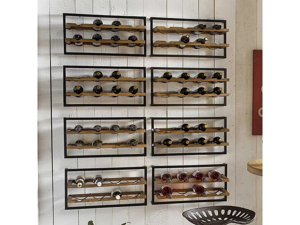 Weinflaschenhalter aus Mangobaum Massivholz und Metall 65 cm breit