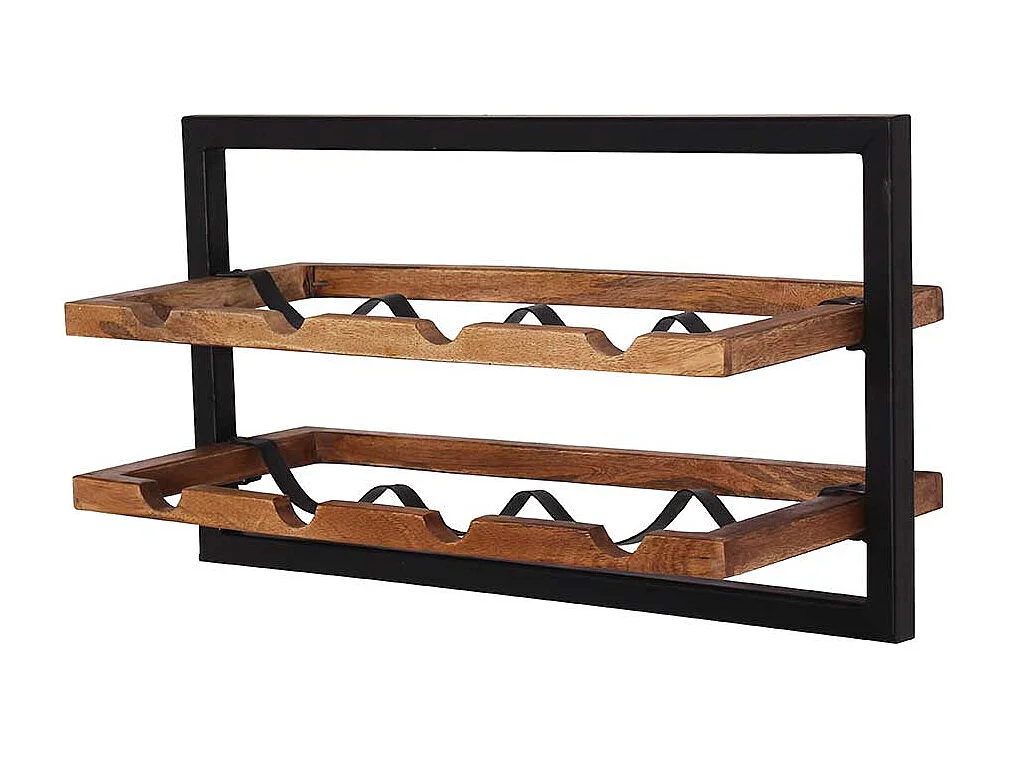 Weinflaschenhalter aus Mangobaum Massivholz und Metall 65 cm breit