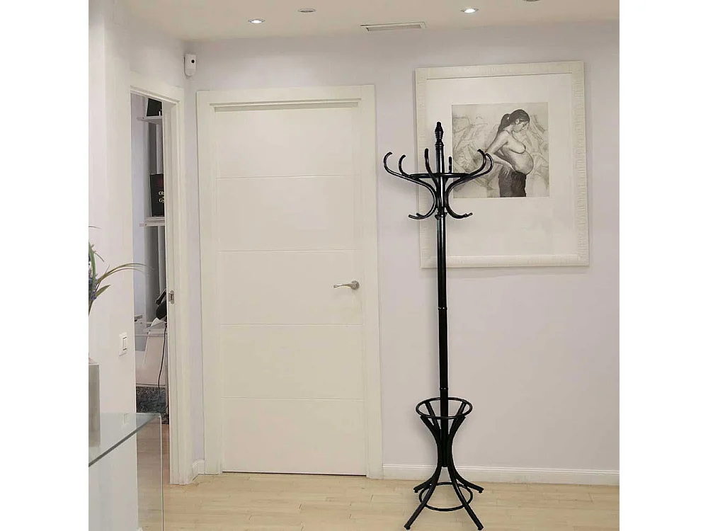 Schwarzer Garderobenständer aus Birke Massivholz Vintage Design