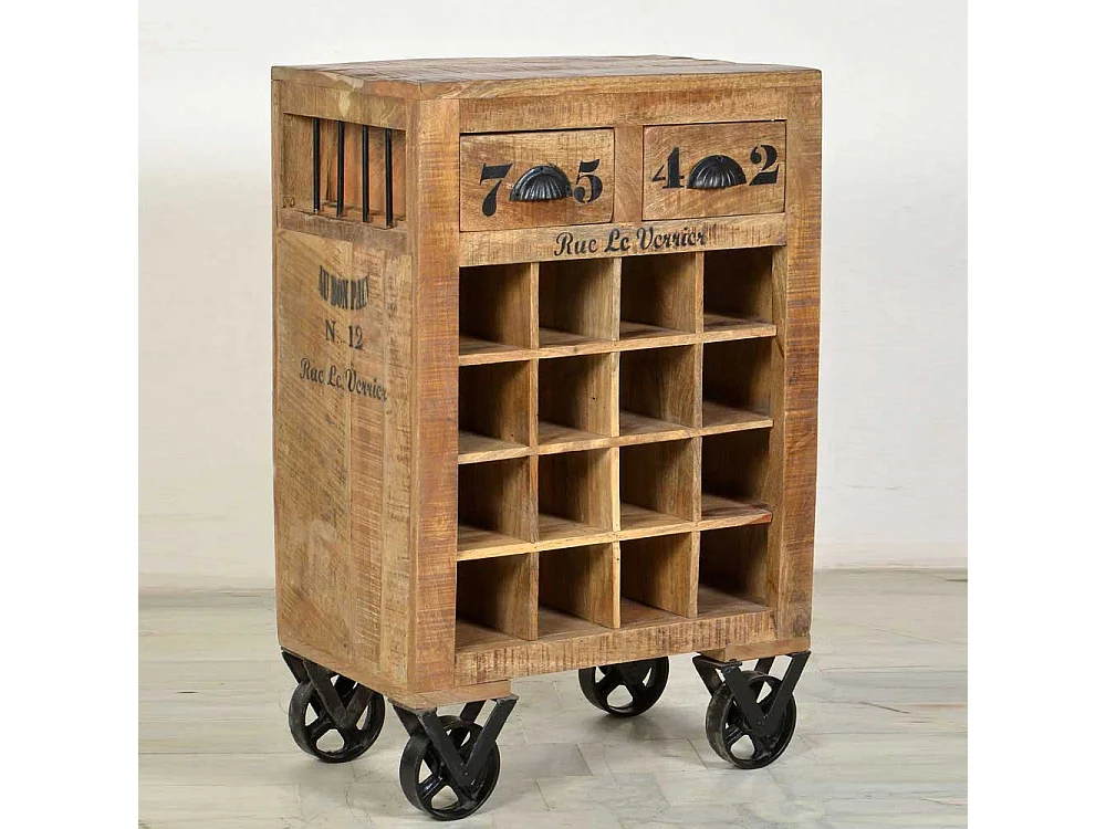 Flaschenregal auf Rollen Mangoholz