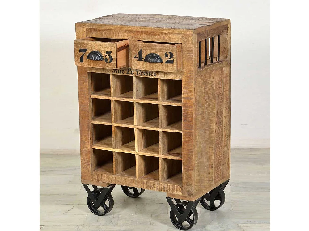 Flaschenregal auf Rollen Mangoholz