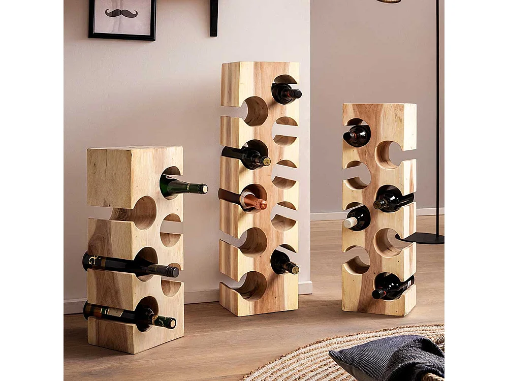 Weinregal Standregal aus Massivholz in Mangoholz Naturfarben