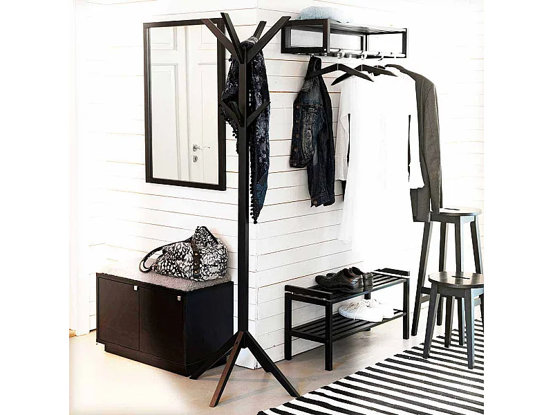 Garderobenständer in Schwarz Eiche Massivholz