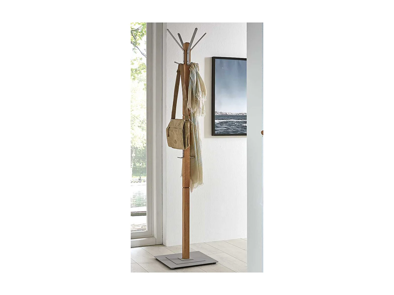 Garderobenständer aus Eiche Massivholz und Metall 10 Kleiderhaken