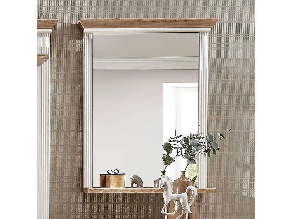 Landhaus Wandspiegel in Weiß und Eichefarben