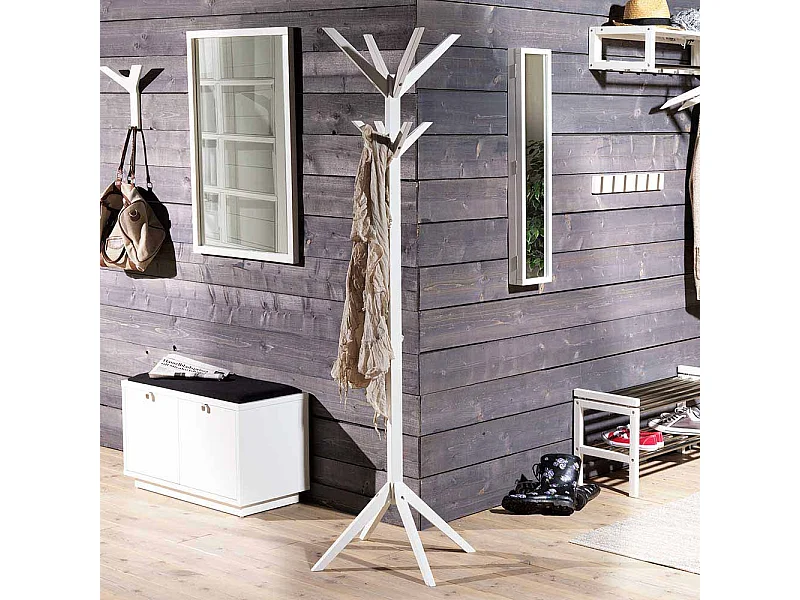 Standgarderobe in Weiß Birke Massivholz