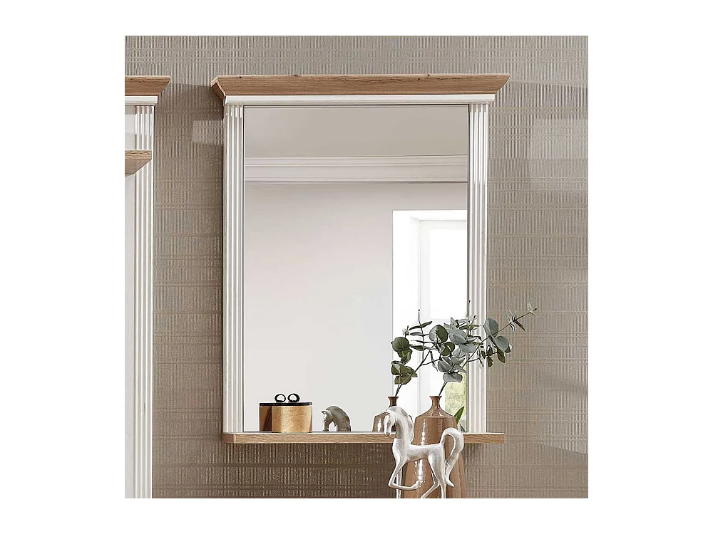 Landhaus Wandspiegel in Weiß und Eichefarben