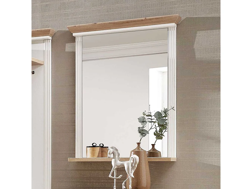 Landhaus Wandspiegel in Weiß und Eichefarben