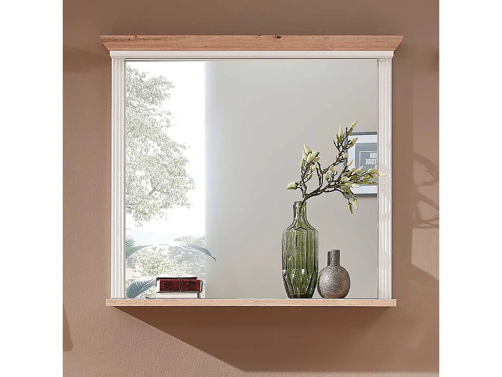 Landhaus Wandspiegel in Weiß und Eichefarben