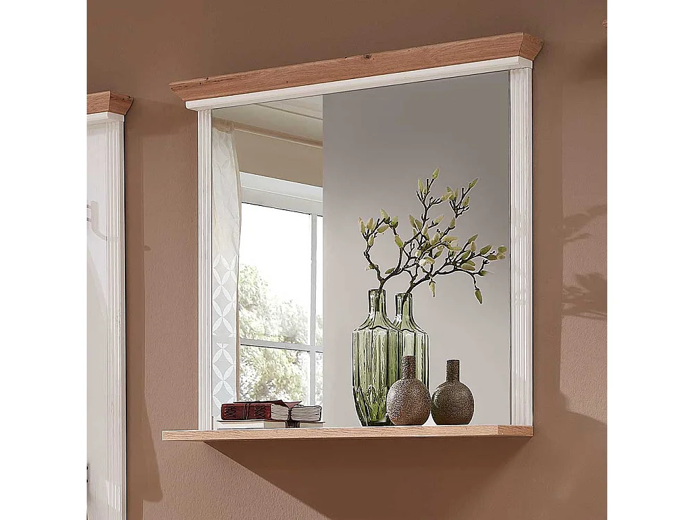 Landhaus Wandspiegel in Weiß und Eichefarben