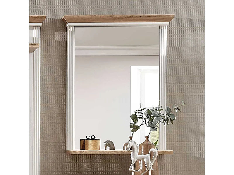 Landhaus Wandspiegel in Weiß und Eichefarben