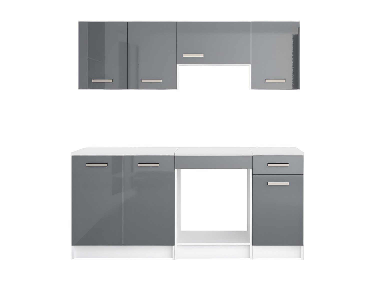 Vente-unique Komplette Küche – Mit Arbeitsplatte 180 Cm – Glänzend Grau & Weiß – Trattoria