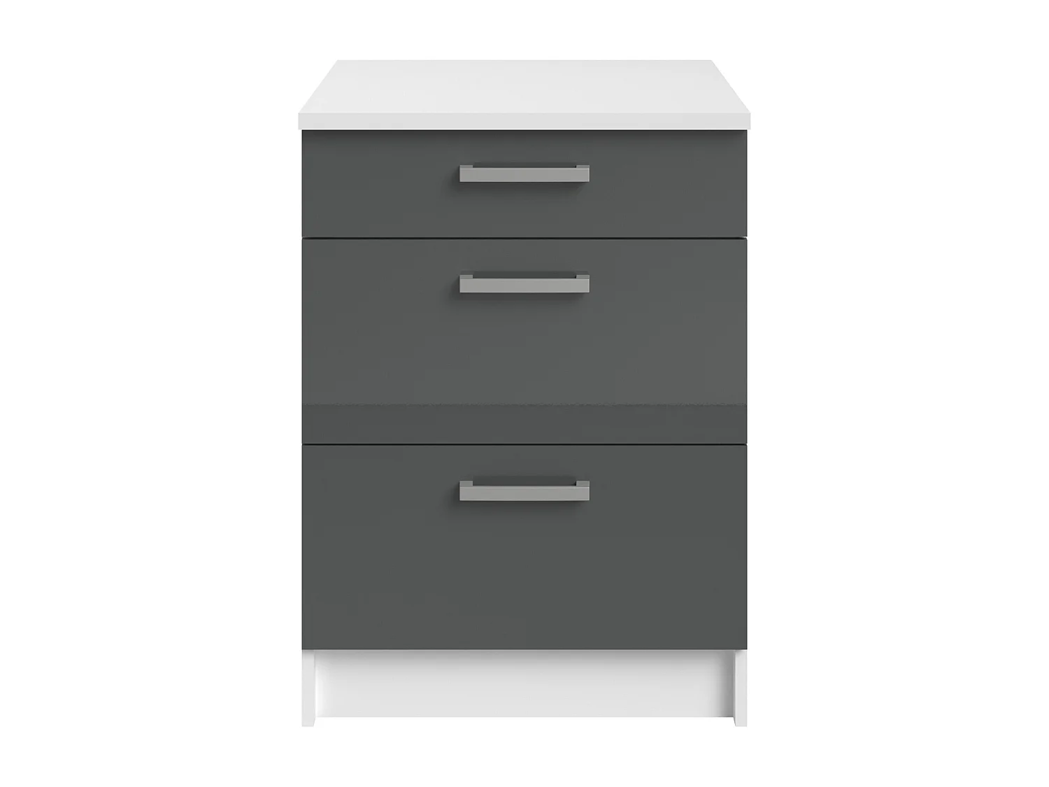 Caissons de cuisine - 1 meuble bas & 1 meuble haut - 3 tiroirs & 1 porte - Gris brillant et blanc - TRATTORIA