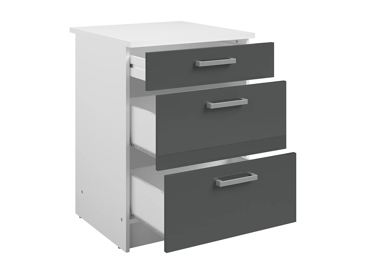 Caissons de cuisine - 1 meuble bas & 1 meuble haut - 3 tiroirs & 1 porte - Gris brillant et blanc - TRATTORIA