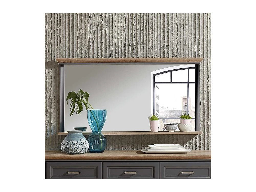 Wandspiegel in Dunkelgrau und Eichefarben Landhausstil